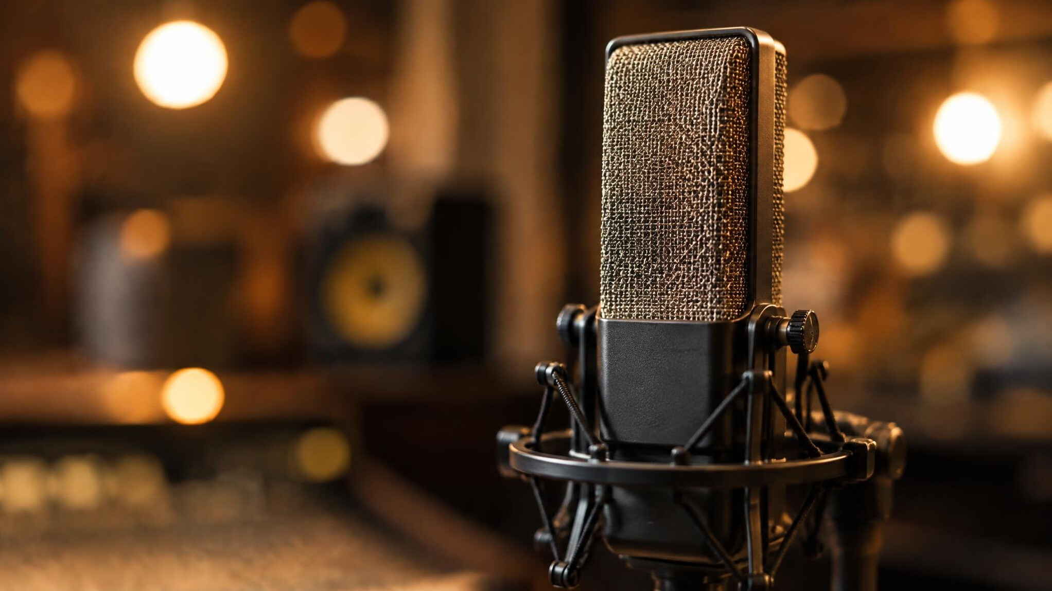 Close up of a ribbon microphone with soft studio lights