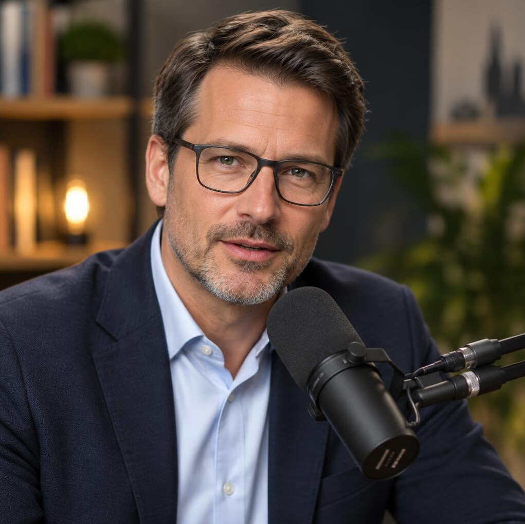 Man speaking into a studio microphone on air
