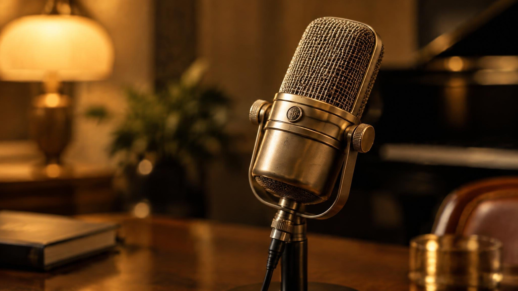Elegant vintage style studio microphone close up