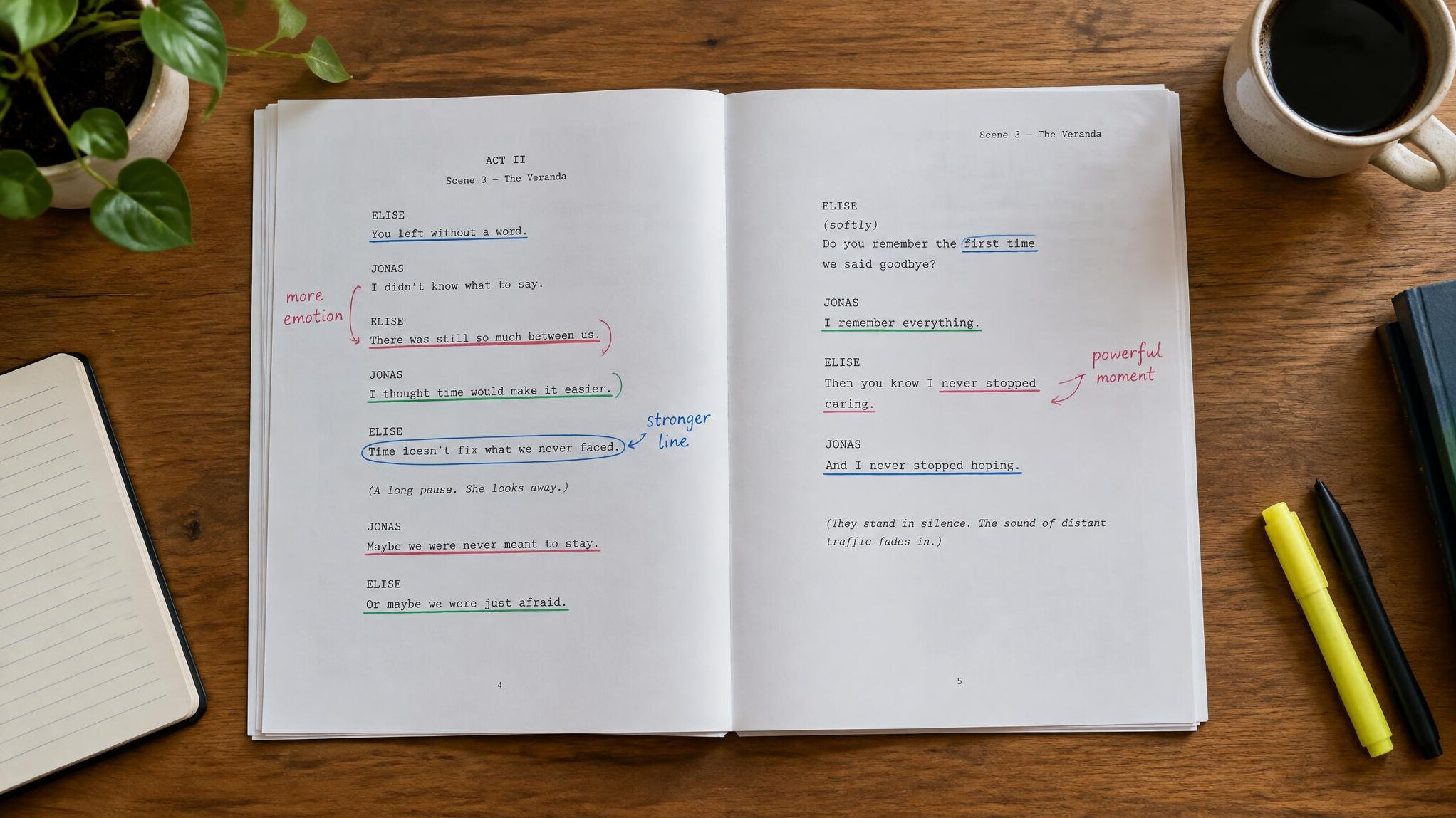 Open script pages with annotated rhetorical markings